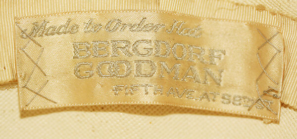 Hat, Bergdorf Goodman (American, founded 1899), straw, American