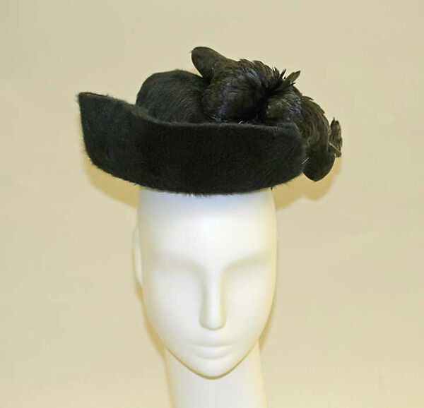 Tricorne, silk, wool, hair, feathers, American 