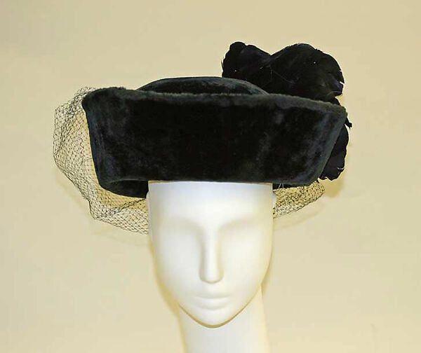 Hat, silk, feathers, French 