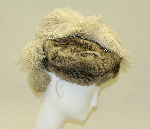 Toque, fur, silk, feathers, wire, American 