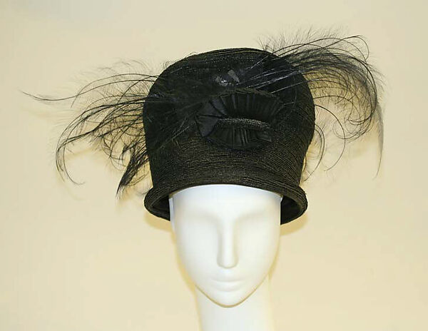 Toque, straw, feathers, silk, American 