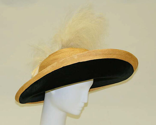 Hat, straw, silk, feathers, wire, American