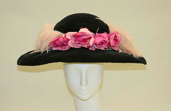 Hat, silk, feathers, willow, French 