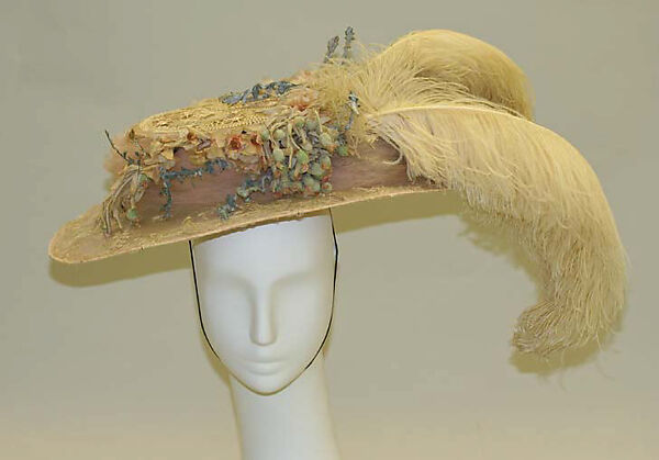 Hat, silk, feathers, wire, American 