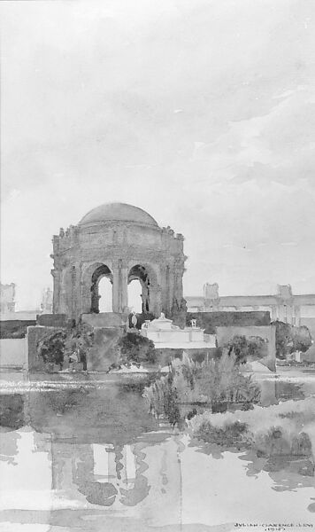 Art Palace and Lagoon, Panama-Pacific International Exposition, San Francisco, Julian Clarence Levi, Watercolor and graphite on off-white wove paper, American 
