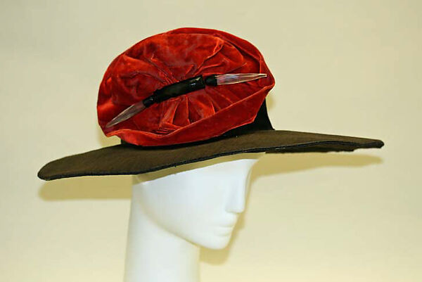 Hat, cotton, jet, crystal, silk, French 