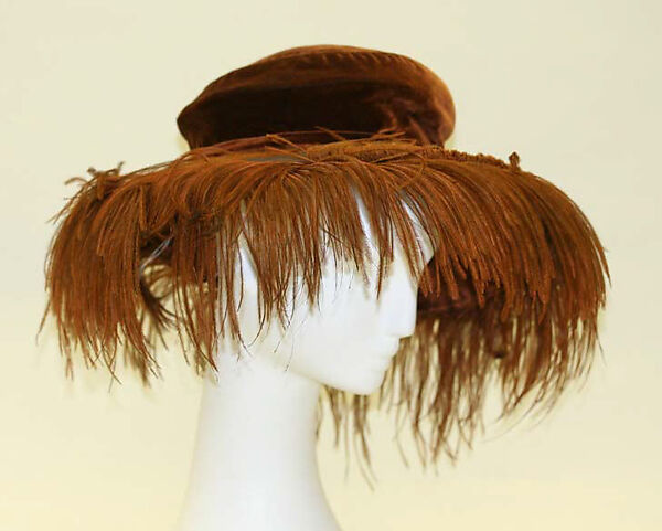 Picture hat, silk, feathers, metal, American 