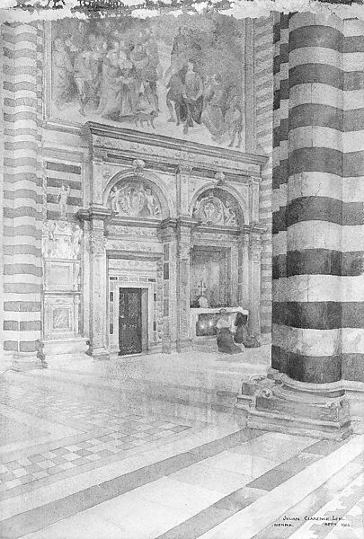 Interior of Church, Sienna, Julian Clarence Levi, Watercolor and graphite on off-white wove paper, American 