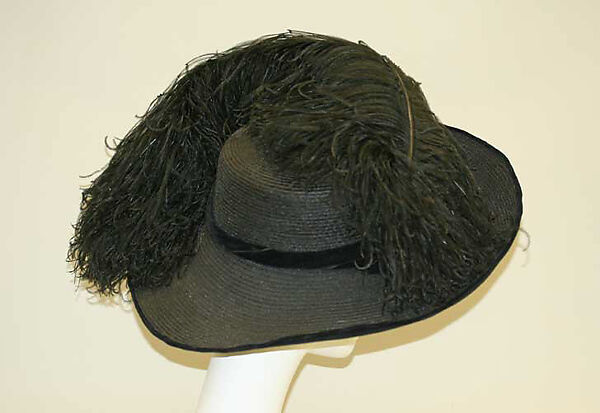 Hat, straw, silk, feathers, French 