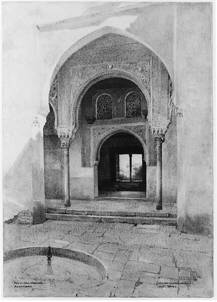 Patio del Mexuar, Alhambra, Julian Clarence Levi, Watercolor and graphite on off-white wove paper, American 