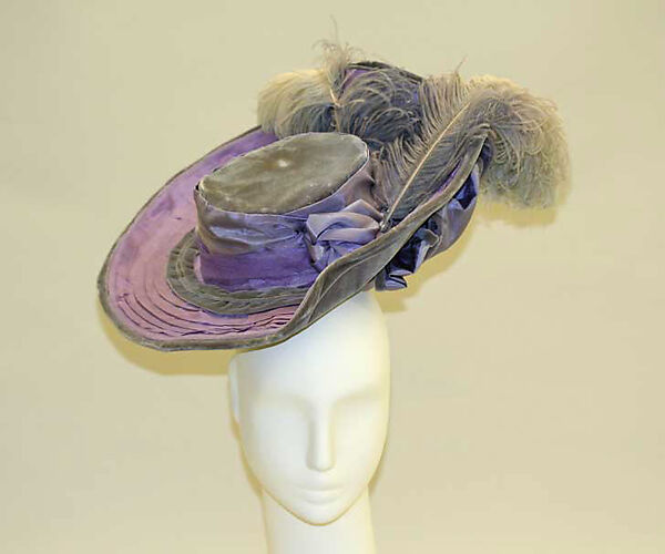 Hat, silk, feathers, French 