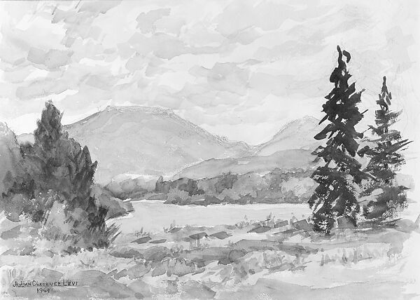 View of Mt. McKenzie and Lake—August 19, 1969, Julian Clarence Levi, Watercolor and graphite on white wove paper, American 