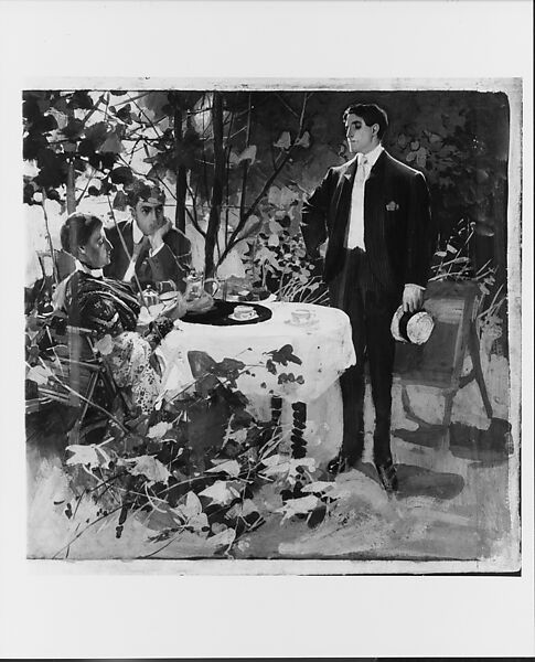 At Tea, Joseph Christian Leyendecker (American (born Germany), Montabaur 1874–1951 New Rochelle, New York), Gouache on cardboard with light tan wove paper facing, American