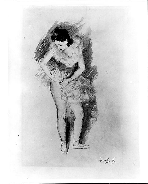 Dancer, Edward Barnard Lintott (1875–1951), Black chalk and gray watercolor on pink laid oatmeal paper, American