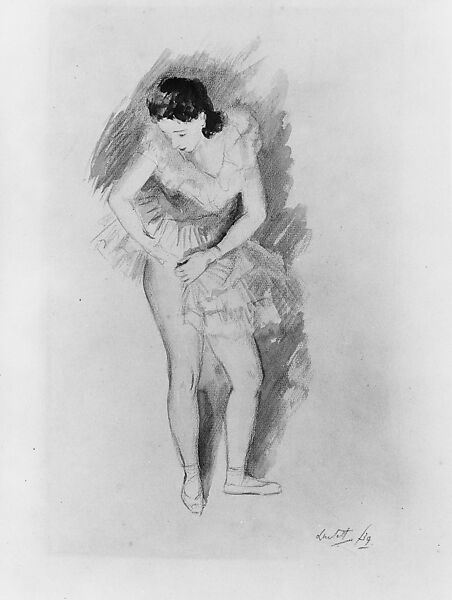 Dancer, Edward Barnard Lintott (1875–1951), Black chalk and gray watercolor on pink laid oatmeal paper, American