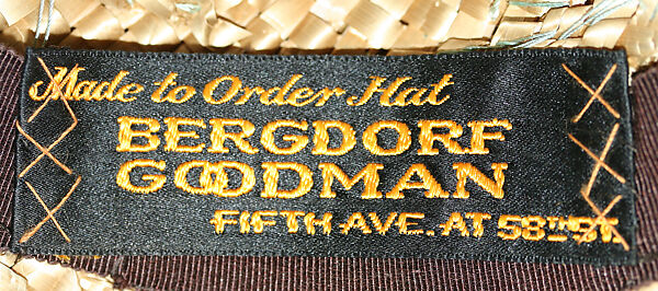 Hat, Bergdorf Goodman (American, founded 1899), straw, American
