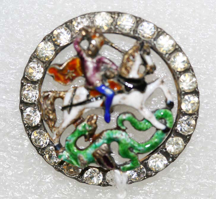 Button, metal, enamel, strass, French 