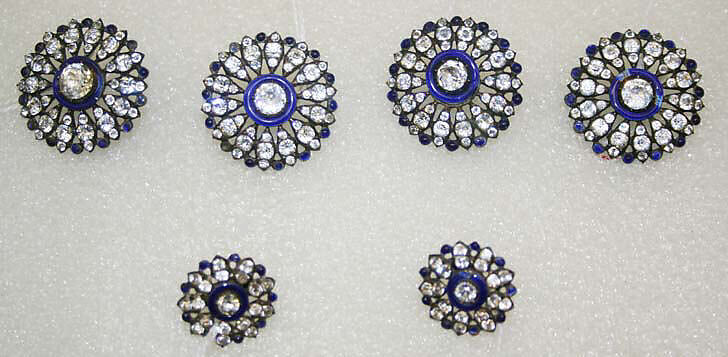 Button, metal, strass, enamel, French 