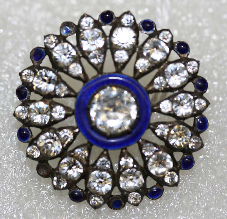 Button, metal, strass, enamel, French