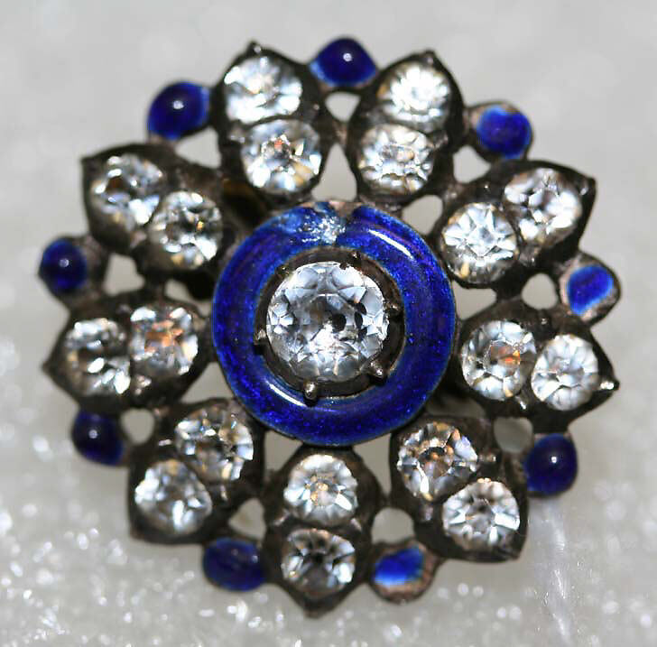 Button, metal, strass, enamel, French