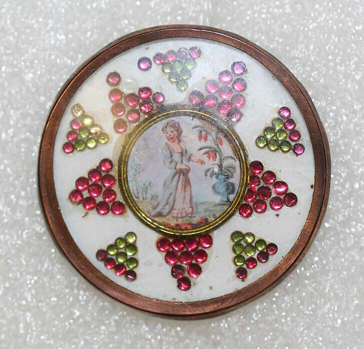 Button, ivory, mica, glass, French