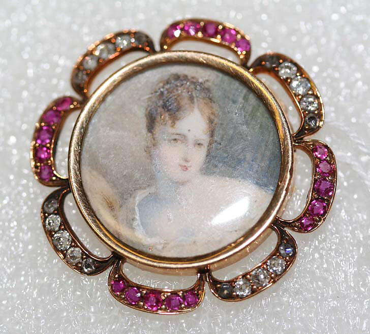 Button, metal, ivory, glass, rubies, diamonds, French 