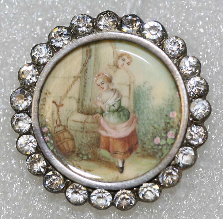 Button, ivory, metal, strass, French