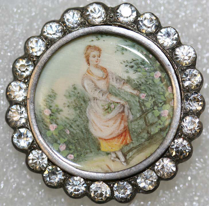 Button, ivory, metal, strass, French