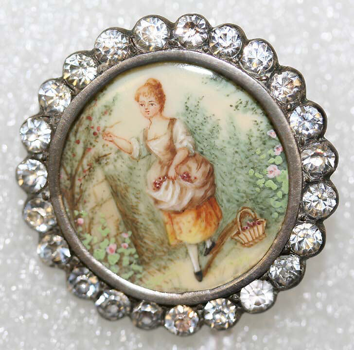 Button, ivory, metal, strass, French