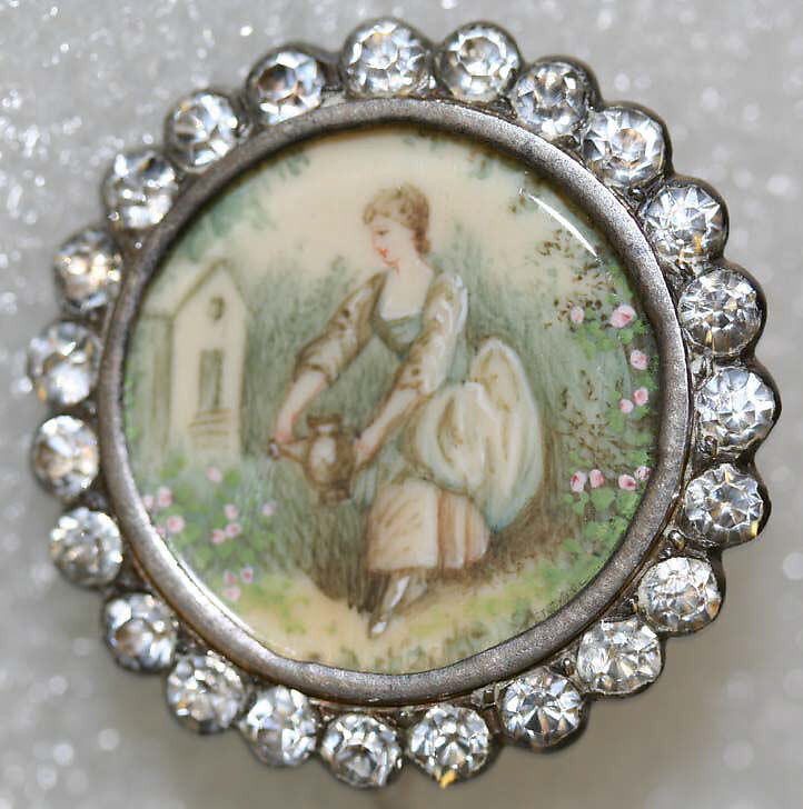 Button, ivory, metal, strass, French