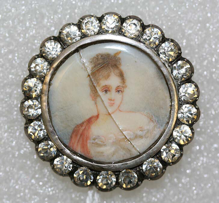 Button, ivory, metal, strass, French