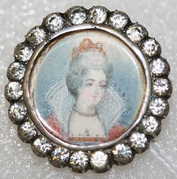 Button, ivory, metal, strass, French