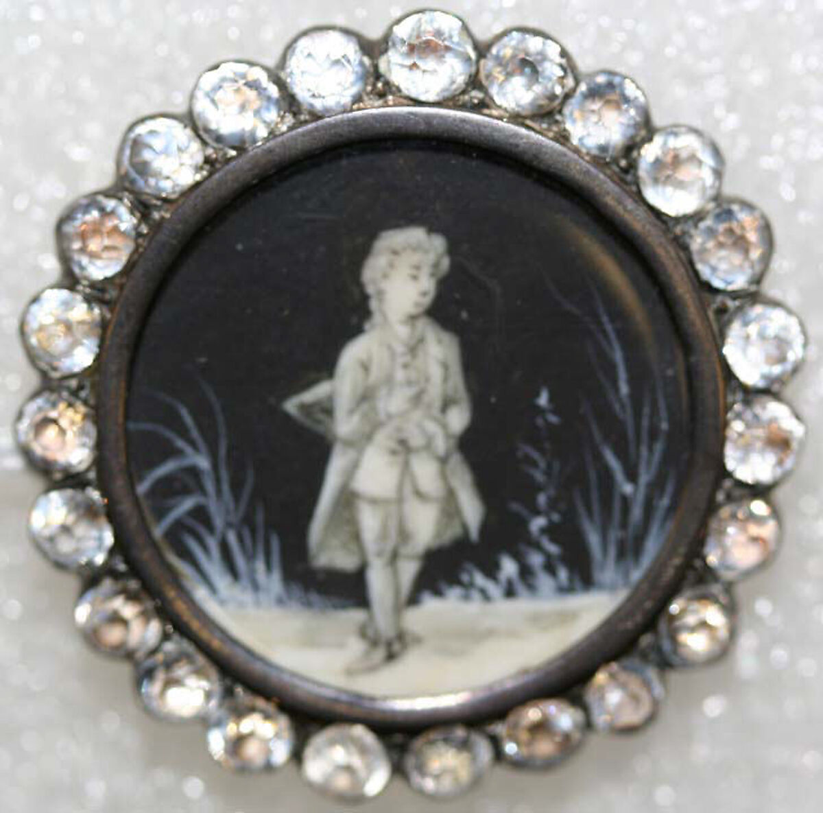 Button, ivory, glass, metal, strass, French