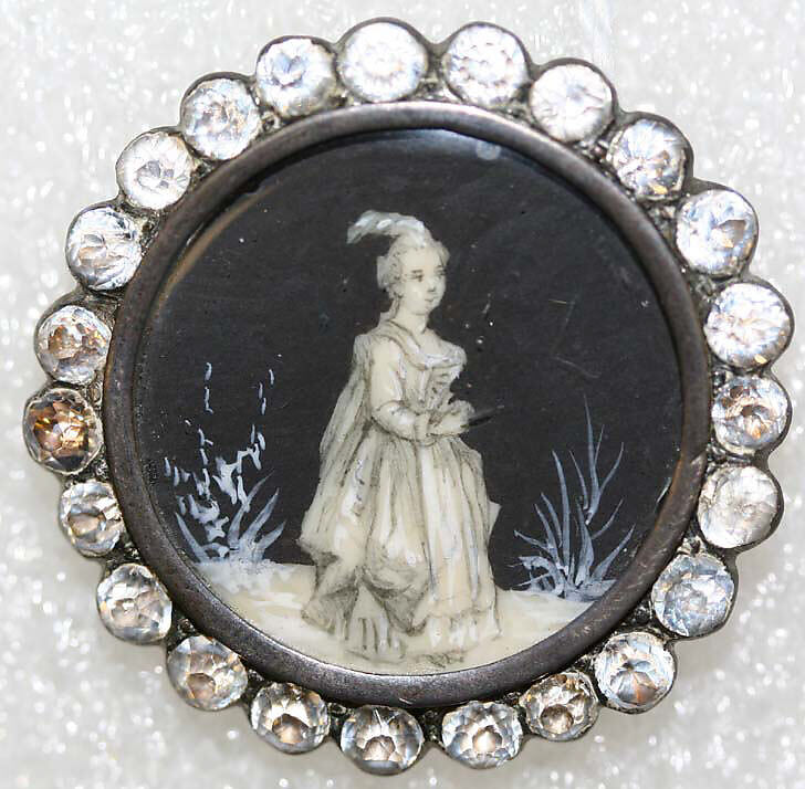 Button, ivory, glass, metal, strass, French