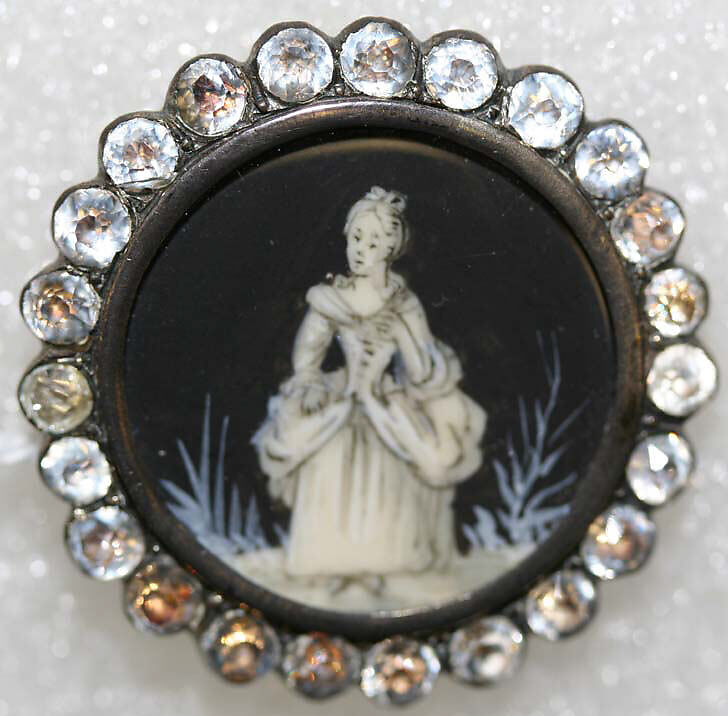 Button, ivory, glass, metal, strass, French