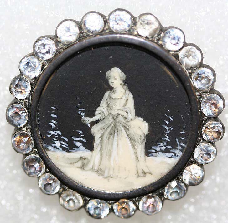 Button, ivory, glass, metal, strass, French