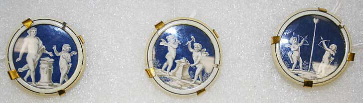 Button, ivory, glass, catgut, probably European 