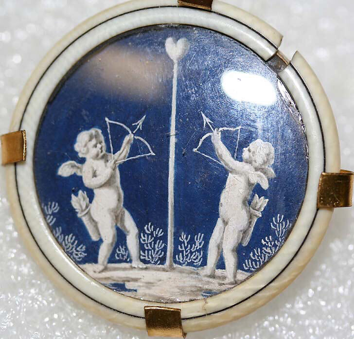 Button, ivory, glass, catgut, probably European