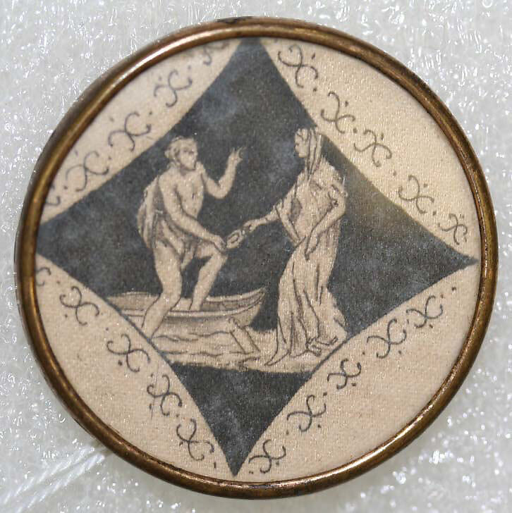 Button, silk, glass, ivory, probably European