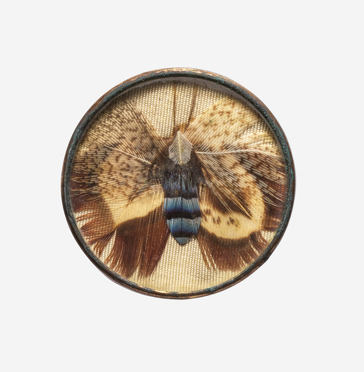 Button, glass, feathers, silk, French