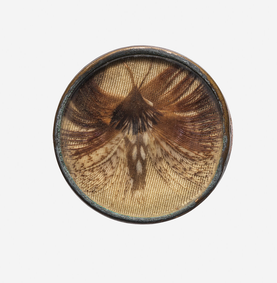 Button, glass, feathers, silk, French