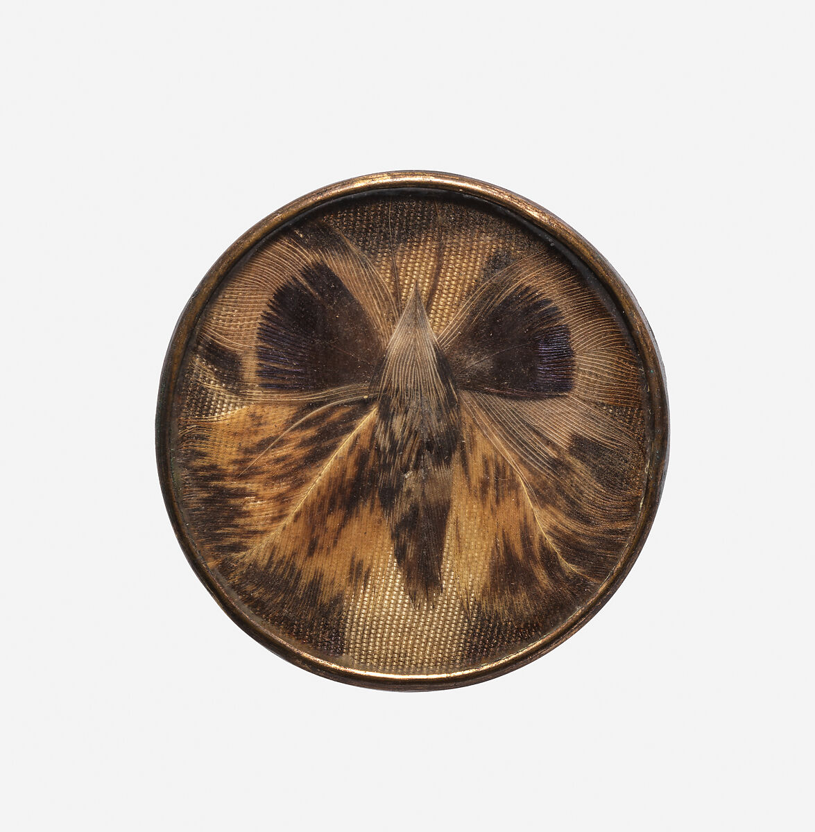 Button, glass, feathers, silk, French