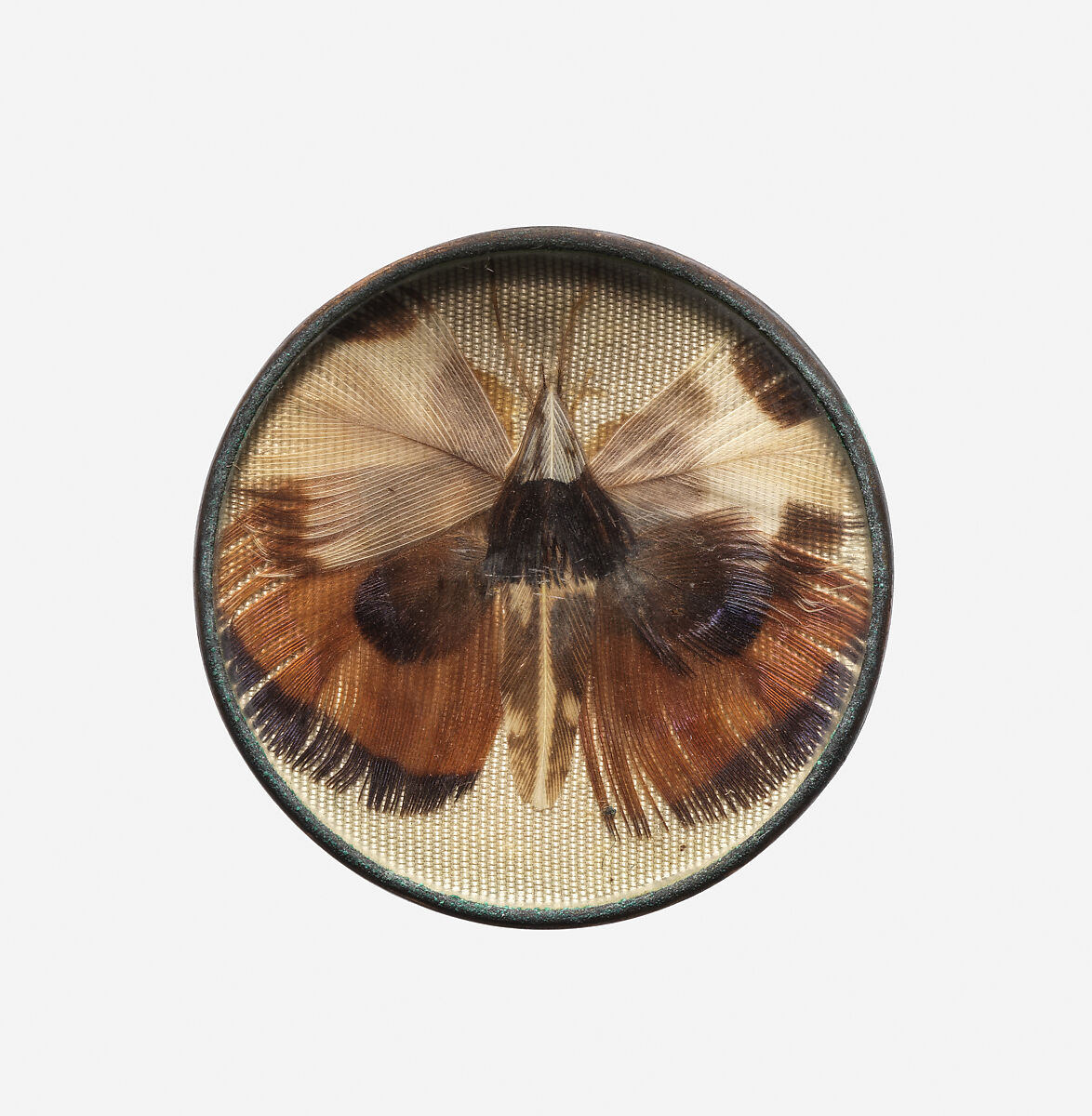 Button, glass, feathers, silk, French