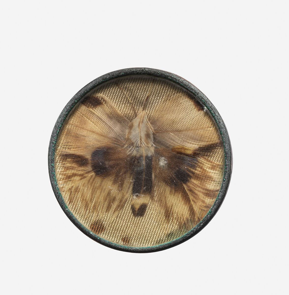 Button, glass, feathers, silk, French