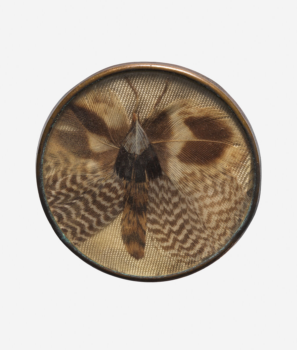 Button, glass, feathers, silk, French