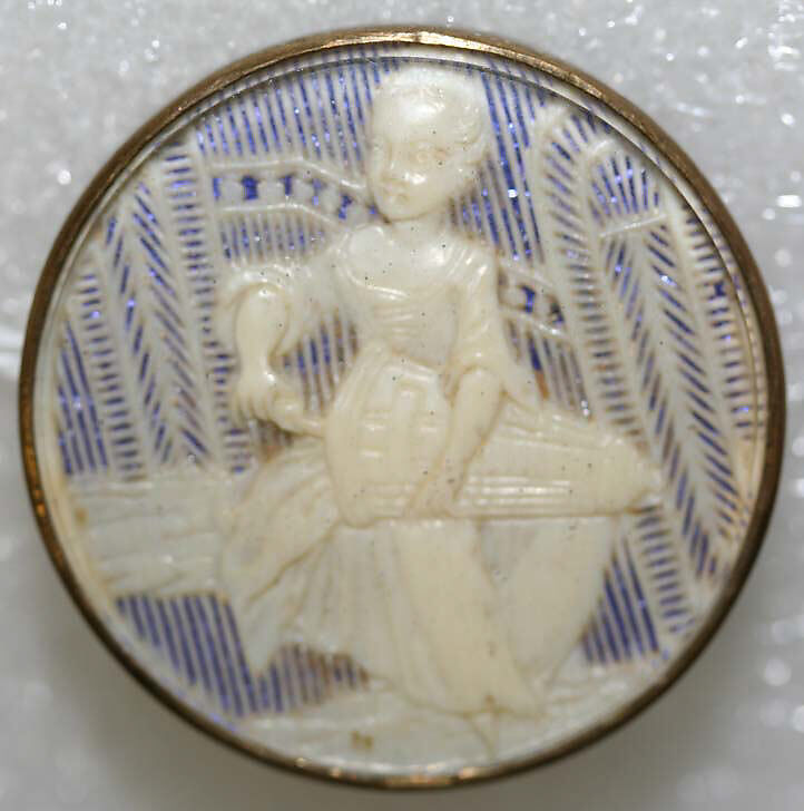 Button, ivory, metal, glass, French 