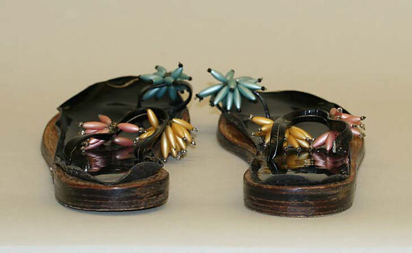 Sandals, leather, plastic (cellulose nitrate, possibly polyvinyl chloride), Italian