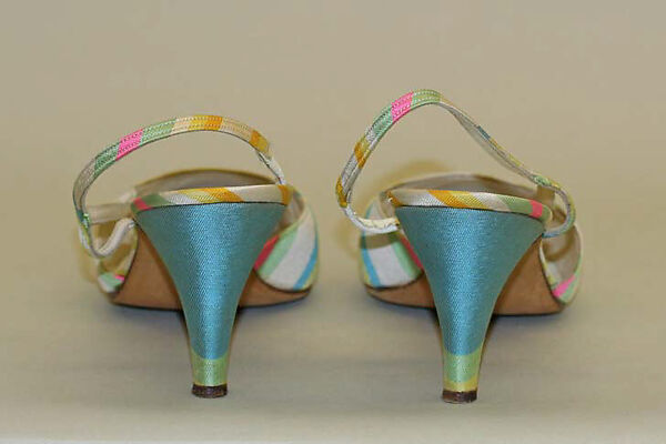Evening pumps, Massaro (French, founded 1894), silk, French