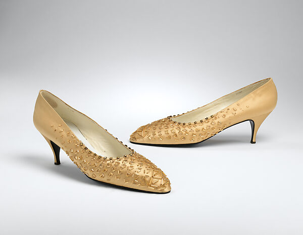Evening shoes, Roger Vivier (French, 1913–1998), silk, glass, leather, French 