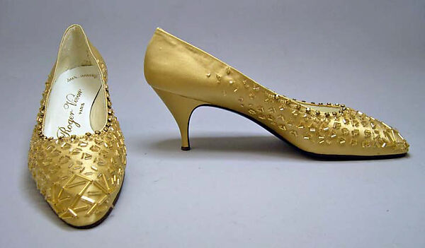 Evening shoes, Roger Vivier (French, 1913–1998), silk, glass, leather, French